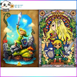 hot▪◕ภาพปักครอสติทช์คริสตัล ลาย Legend Of Zelda 5D สินค้า DIY คริสตัลทรงกลม สำหรับติดผนัง ตกแต่งบ้าน ของขวัญ งานฝีมือ ขน