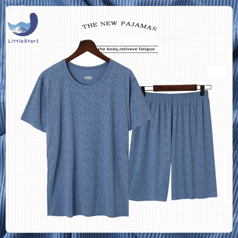 พร้อมส่ง เซตชุดนอนผู้ชายผ้าผ้าเรยอน ชุดลำลองผู้ชายเสื้อแขนสั้นขาสั้นคุณภาพสูงสีพื้นล้วน แฟชั่นสไตล์เกาหลี LittleStar1