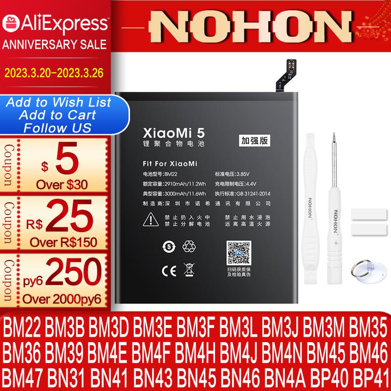 NOHON BM4E BM3B BM3E BM3L BM47 CC9แบตเตอรี่สำหรับ Xiaomi Mi 4C 5 5วินาที5X 6 8 Lite Pro 9 SE Redmi หมายเหตุ2 3 7 Pro 4 5