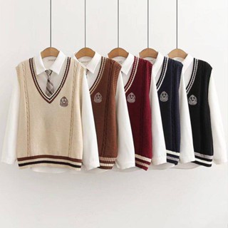 coatsweater 2021ฤดูใบไม้ร่วงและฤดูหนาวใหม่สไตล์วิทยาลัยชุดเสื้อแขนยาวหลวมสไตล์เกาหลีสำหรับนักเรียนชายและหญิงเสื้อถักชุดสองชิ้น