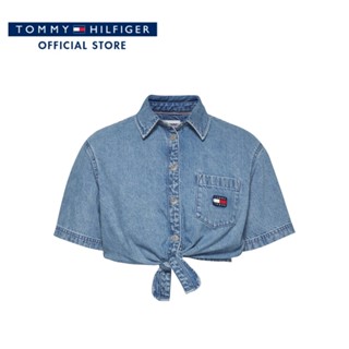 Tommy Hilfiger เสื้อครอปผู้หญิง รุ่น DW0DW15907 1A5 - สีฟ้า