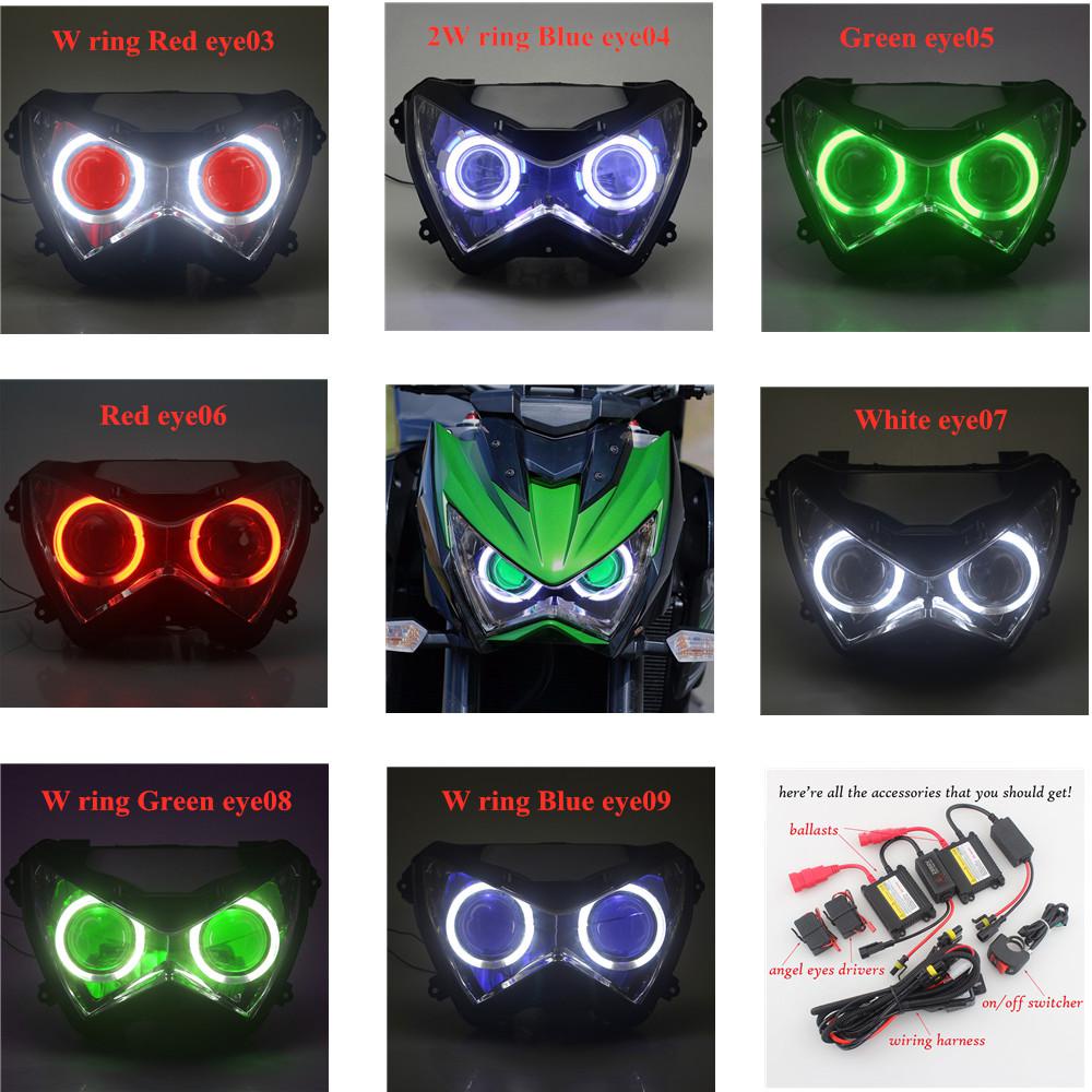 รถจักรยานยนต์ LED ไฟหน้า Custom Projector Conversion ไฟหน้า Assembly Angel Eyes Head Light สำหรับ Kawasaki Z800 Z250 Z30