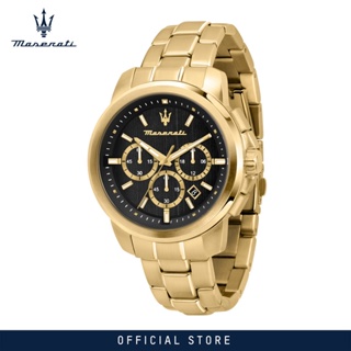 [2 Years Warranty] Maserati Successo 44mm Black Dial Gold Stainless Steel Strap Mens Chronograph Quartz Watch R8873621013