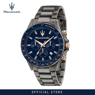 [2 Years Warranty] Maserati Sfida 44mm Blue Dial Dark Grey Stainless Steel Chronograph Mens Quartz Watch R8873640001