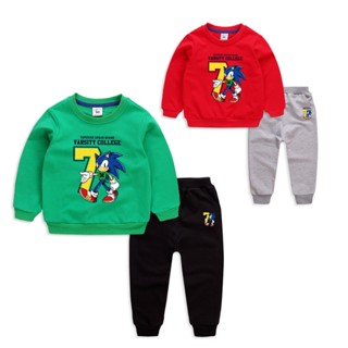 **ใหม่ ชุด** Autumn 8 Colors Kids Long Sleeve Cotton Sonic  Cartoon Sweater+ Pants Set