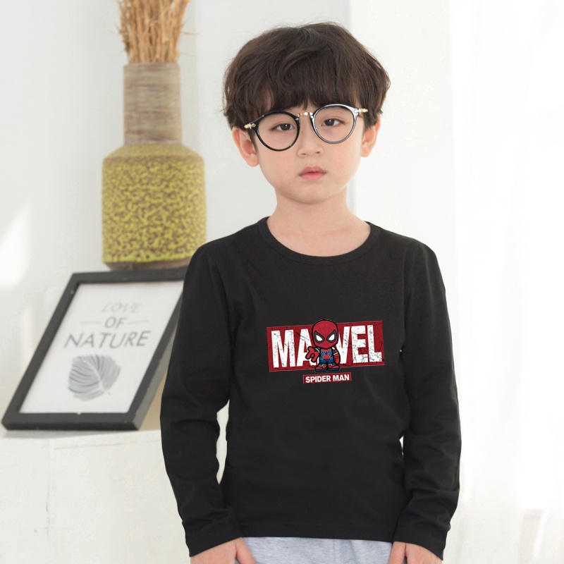 ** ขายด่วนจุด ** เสื้อผ้าเด็ก 9 สีตัวเลือกแขนยาว Spider-man การ์ตูนผ้าฝ้ายเสื้อยืด (ขายส่งยินดีต้อนรับ)