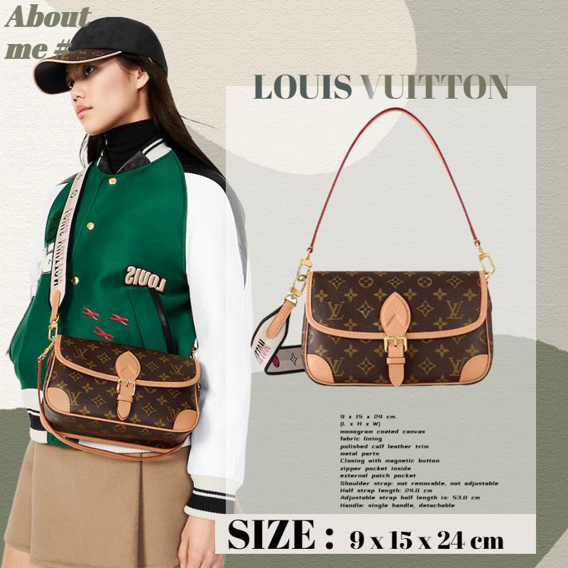 Louis Vuitton Diane series PM classic canvas สายตายาวตามอายุ LV กระเป๋าสะพายข้างผู้หญิง Messenger bag