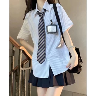 พร้อมส่ง⚡ชุดนักเรียนหญิง ชุด 3 ชิ้น เสื้อเชิ้ต + ผูกโบว์ + กระโปรง ชุดกะลาสี ชุดนักเรียนเกาหลี