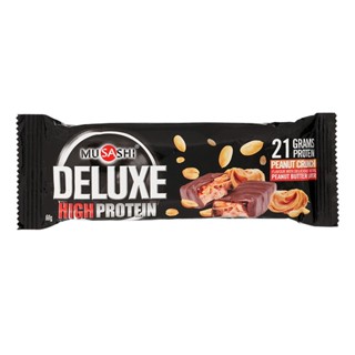 มูซาชิดีลักโปรตีนบาร์พีนัทครั้นซ์ 60กรัม  /  Musashi Deluxe Bars Peanut Cranch 60g.