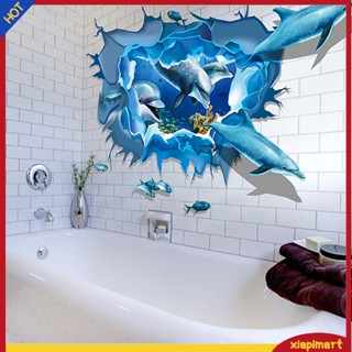 &lt;xiapimart&gt; สติกเกอร์ติดผนังลาย 3 D dolphins ลอกออกได้สำหรับตกแต่งบ้าน