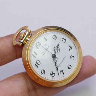 นาฬิกา Vintage มือสองญี่ปุ่น Pocket Watch นาฬิกาพกLotusระบบไขลาน ทรงกลม กรอบทอง หน้าขาว หน้าปัด 40มม