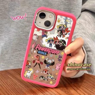 เคสโทรศัพท์มือถือแบบกระจกแข็ง ขอบนิ่ม ลาย Powerpuff Girls สําหรับ iPhone14 13 12 11 Pro Max