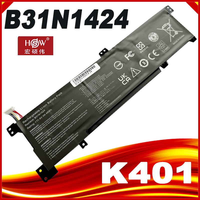 แบตเตอรี่แล็ปท็อป B31N1424สำหรับ Asus K401L A401L K401LB K401LB5010 K401UQ K401LB5500 A400U K401U K401UB 11.4V