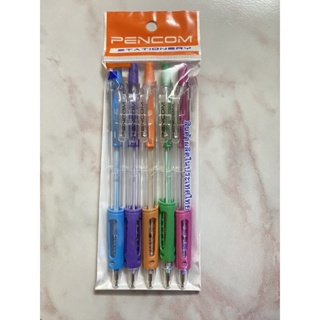 ปากกา Pencom ปากกาน้ำเงิน หมึกน้ำมันแบบกด OG-33 น้ำเงินแฟนซี (1ซอง มี 5 ด้าม) คละสี