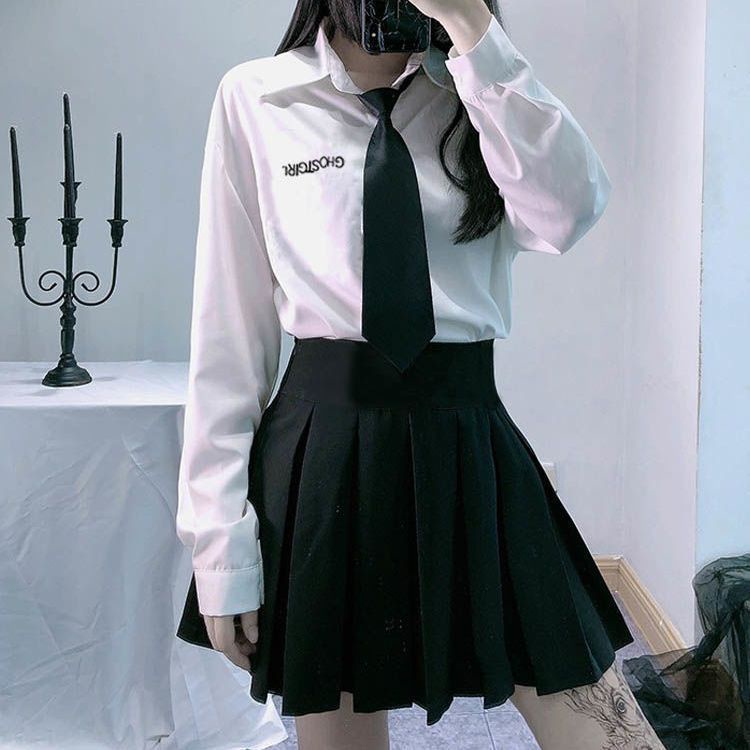 ชุดนักเรียนญี่ปุ่น แท้ ชุด 3 ชิ้น เสื้อ + กระโปรง + กระโปรงจีบ ชุดกะลาสี