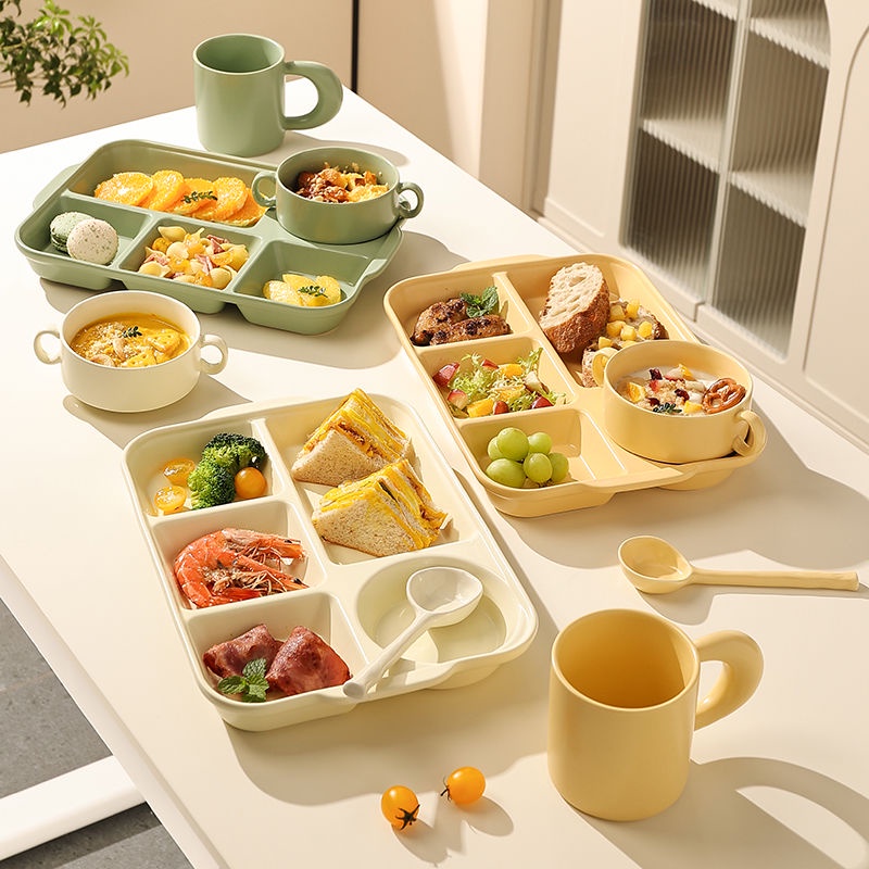 ◙☽№จานอาหารเช้ามูลค่าสูงสำหรับหนึ่งคนที่กินจานอาหารลดไขมันจานอาหารลดน้ำหนักเด็กทารกแบ่งจานบนโต๊ะอาหาร