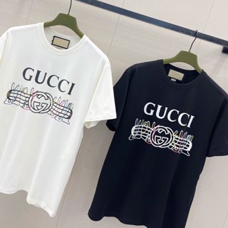 Gucci เสื้อยืดแขนสั้น ผ้าฝ้าย พิมพ์ลายกระต่าย แฟชั่นฤดูใบไม้ผลิ และฤดูร้อน สําหรับผู้ชาย และผู้หญิง