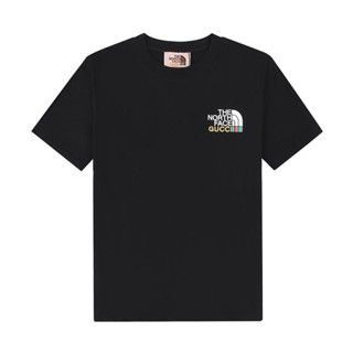 The NORTH FACE GUCCI เสื้อยืดแขนสั้น พิมพ์ลายตัวอักษร แฟชั่นฤดูใบไม้ผลิ สําหรับผู้ชาย และผู้หญิง