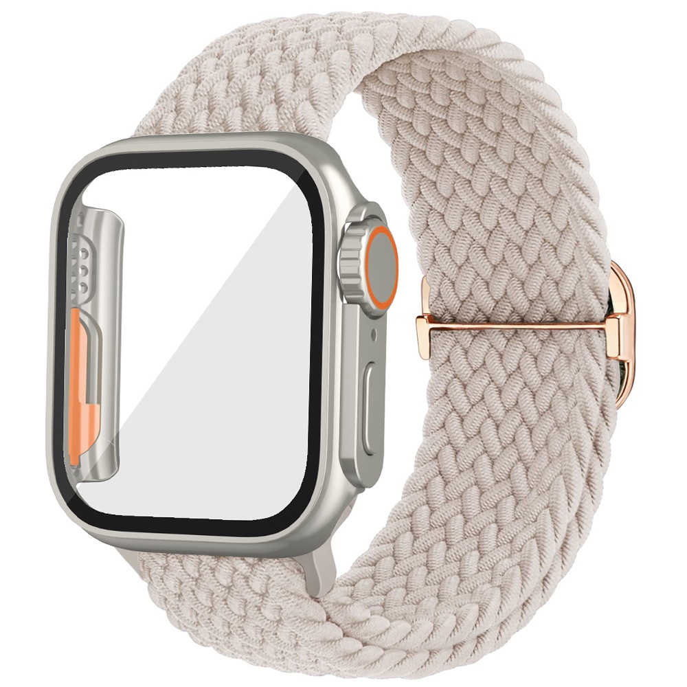 ▽Solo Loop Strap for Apple Watch Band with Case 44mm 45mm 40mm 41mm Glass Screen Protector for iWatch SE 8 7 6 5 Bracele