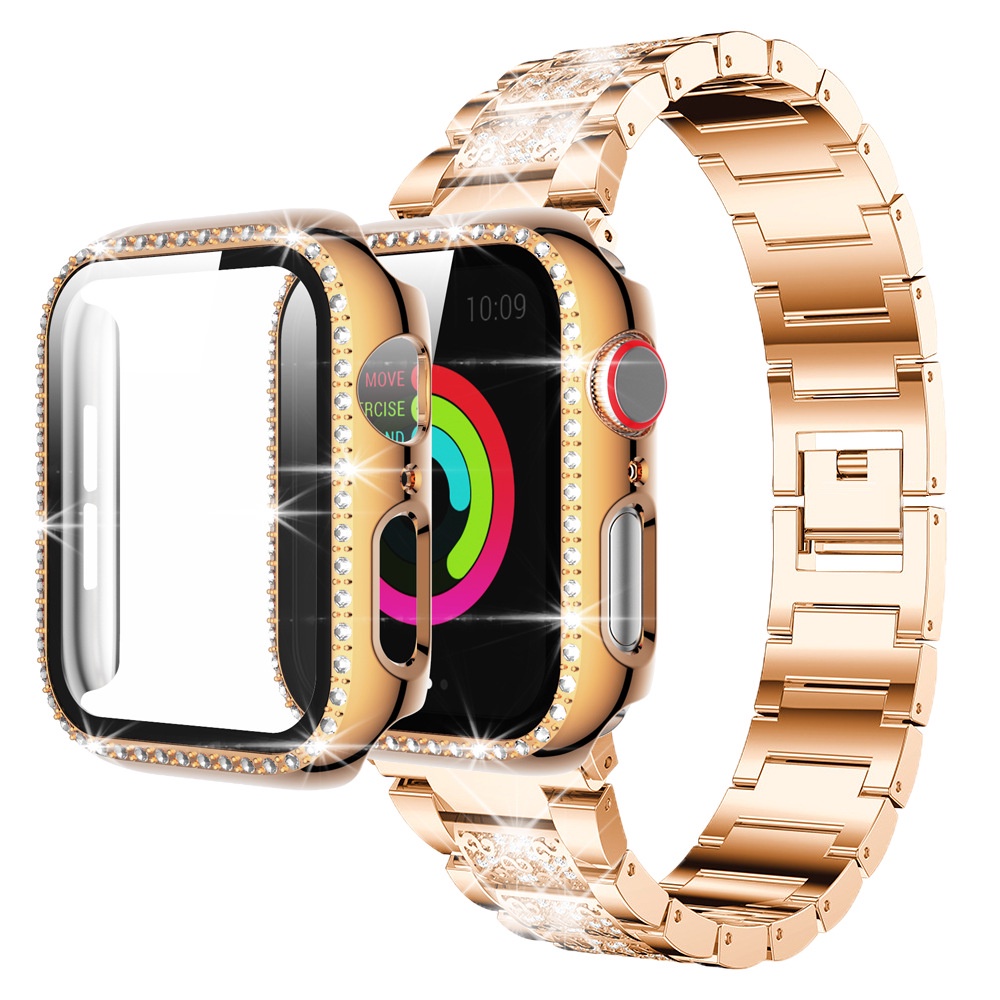 ✕◎Jewelry Metal Bracelet for Apple Watch Strap 38mm 40mm 41mm with Screen Protector Bling Case Women Band iWatch SE 7 6