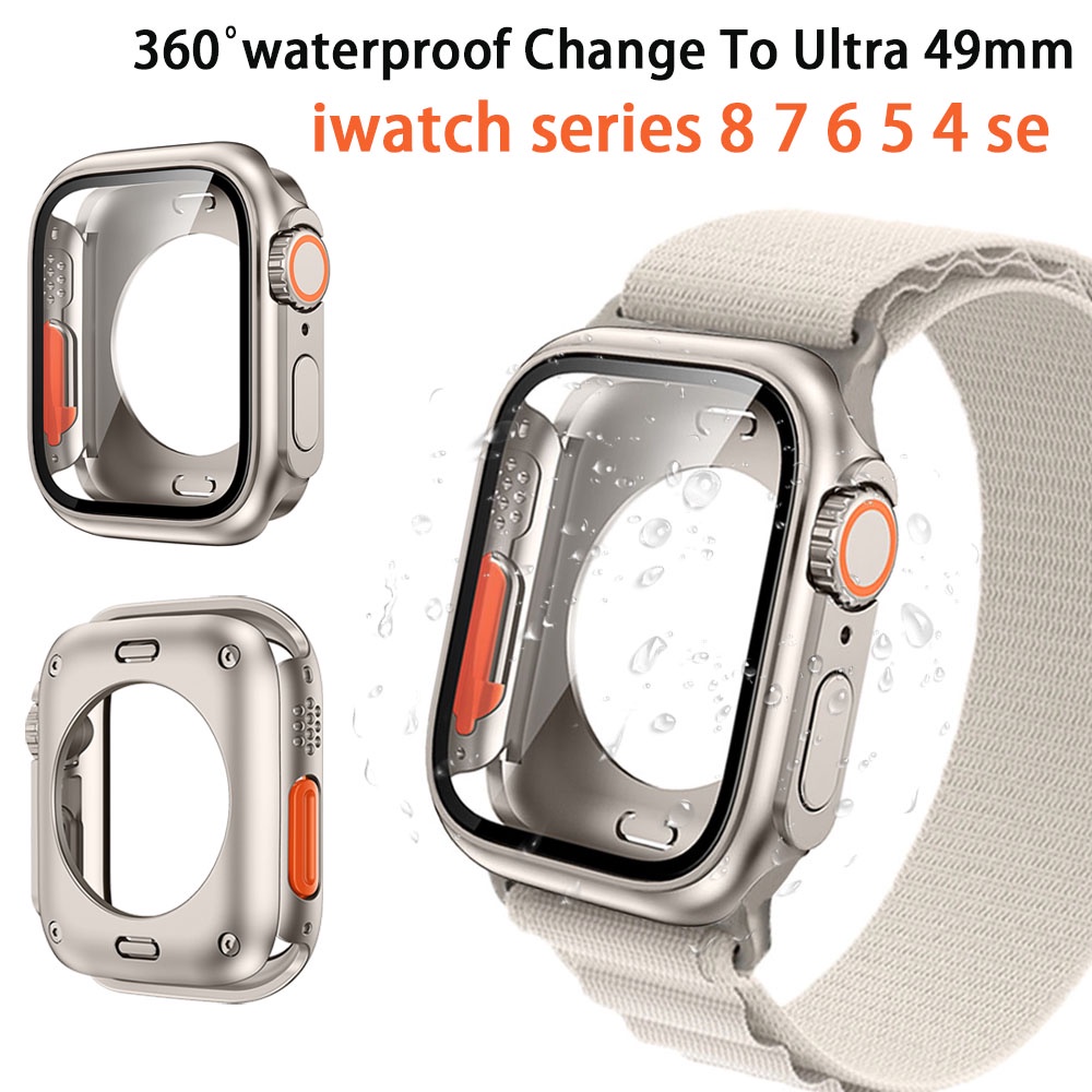 ﺴ▧☸Change To Ultra Watch Case for Apple Watch 44mm 45mm 40mm 41mm Hard PC Front &amp; Rear Bumper Case iwatch Series 8 7 6 5