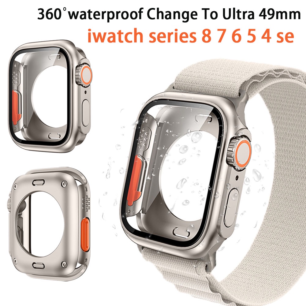 ﺴ▧☸Change To Ultra Watch Case for Apple Watch 44mm 45mm 40mm 41mm Hard PC Front & Rear Bumper Case i