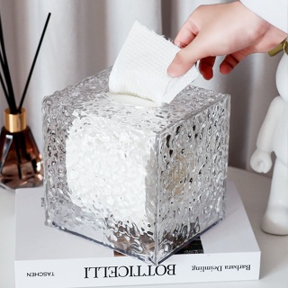 ◆Creative Simple Crystal Roll Tissue Box Transparent Dustproof Acrylic Living Room Desktop Water Ripple Stone Pattern Ti