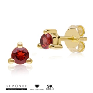 Gemondo ต่างหูเม็ดเดี่ยวทองคำ 9K ประดับโกเมน (Garnet) ฝัง 3 หนามเตย ทรงสตัด : ต่างหูพลอยเม็ดเดี่ยว