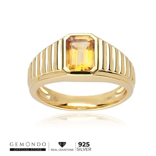 Gemondo แหวนผู้ชายเงินแท้ 925 ชุบทอง 18K ประดับซิทริน (Citrine) ทรงแปดเหลี่ยมสไตล์วินเทจ : แหวนพลอยผู้ชาย แหวนพลอยใส