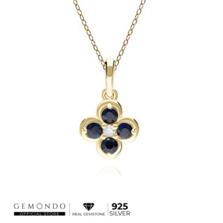 Gemondo จี้ทองคำ 9K ประดับไพลิน (Blue Sapphire) และเพชร (Diamond) ทรงดอกไม้ล้อมสไตล์คลาสสิก (ไม่รวมสร้อย)