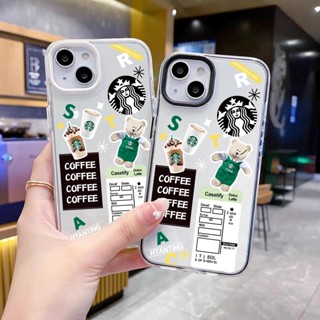 เคสโทรศัพท์มือถือ แบบใส ลายหมีกาแฟ สําหรับ iPhone 14Promax 13 12 11 7Plus X Xs Max XR 3 in 1