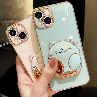 เคสโทรศัพท์ iPhone 11 11 Pro 11 Pro Max 12 12 Pro 12 Pro Max 13 13 Pro 13 Pro Max 14 14 Plus 14 Pro 14 Pro Max เคสโทรศัพท์ เคสโทรศัพท์พร้อมขาตั้งแมวกวัก Gong Xi Fa Cai