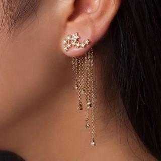 𝒂𝒍𝒆𝒑🌷ต่างหูโซ่ โลหะผสม ดาว พู่ Eardrop แวววาว สําหรับผู้หญิง
