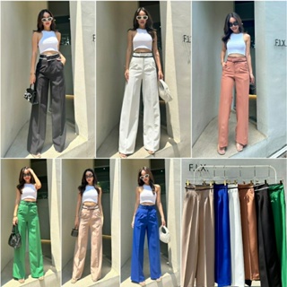 Paula high waist pant กางเกงทรงกระบอก กางเกงเอวสูง ทรงสวย ใส่แล้วขายาวสุด ๆ ดีเทลช่วงเอวแต่งขอบทูโทนสลับสีป้ายด้านข้าง