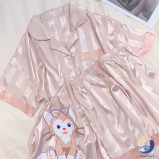 👉ชุดนอนขาสั้นผ้าซาติน ชุดนอนลายการ์ตูนสกรีนชัดตรงปก Cartoon Pajamas【LittleStar6】