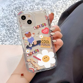 เคสโทรศัพท์มือถือ แบบนิ่ม ลายดอกไม้ และหมี สําหรับ iphone 14promax 11 13 12 7Plus 6 6s XR X XS Max