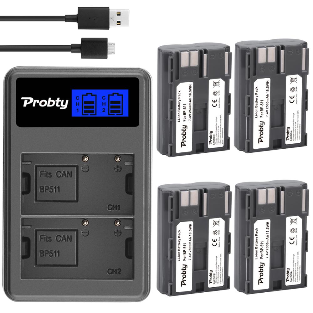 7.4V 2500Mah BP-511 5D BP 511 511A BP511 BP511A แบตเตอรี่ LCD USB Charger สำหรับ Canon EOS 50D BP-51