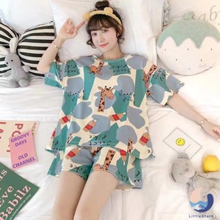 👉ชุดนอนผ้าคอตตอน ชุดนอนผู้หญิง แขนสั้นขาสั้น cotton pajamas womens pajamas【LittleStar6】