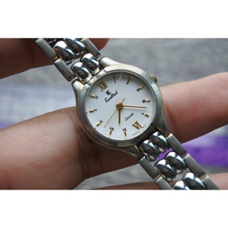 นาฬิกา Vintage มือสองญี่ปุ่น EXCELLENT ระบบ QUARTZ ผู้หญิง ทรงกลม กรอบเงิน หน้าขาว หน้าปัด 26มม