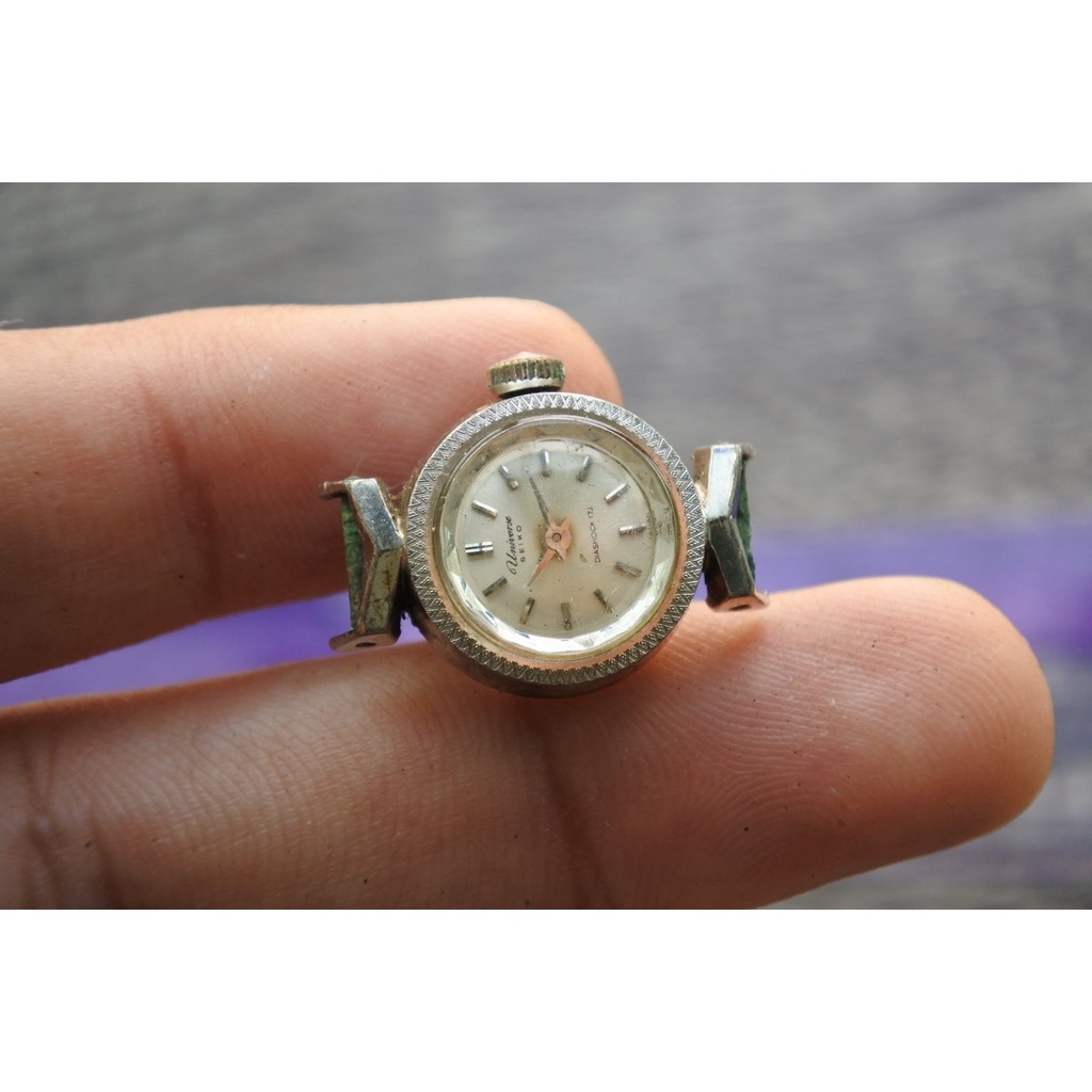 นาฬิกา Vintage มือสองญี่ปุ่น UNIVERSE SEIKO 18-0370 ระบบ ไขลาน ผู้หญิง ทรงกลม กรอบเงิน หน้าปัด 17มม