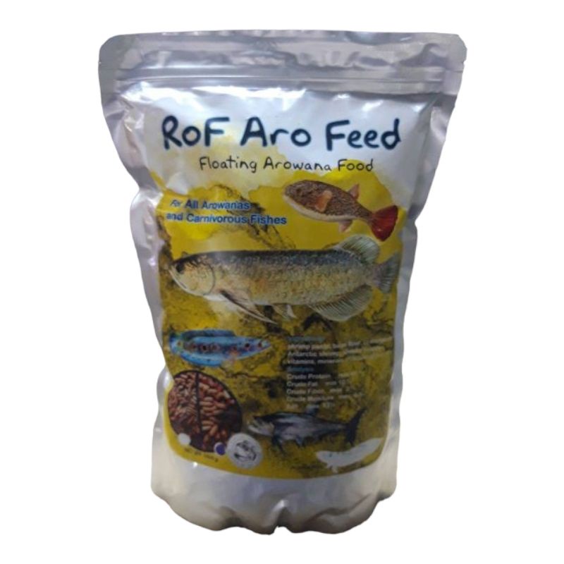 อาหารปลาRof Aro Feed เม็ดลอย สีเหลือง เม็ดใหญ่ สำหรับมังกรเเละปลากินเนื้อ 1000 กรัม [พร้อมส่งCOD]
