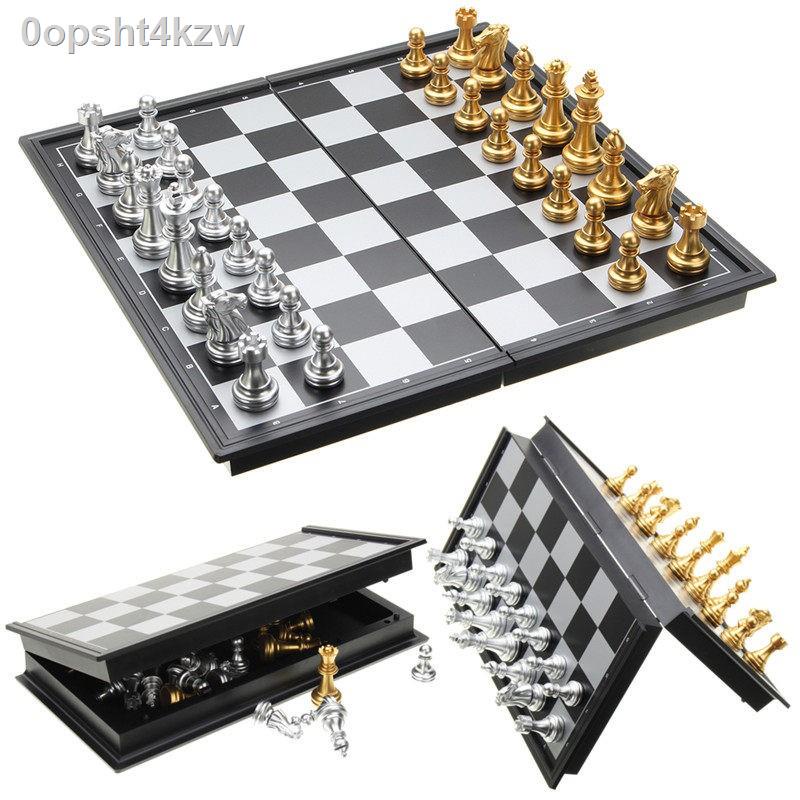 Chess Game Silver Gold Pieces Magnetic Foldable Board Contemporary