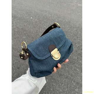 ❤จัดส่งทันที❤Retro Contrast Color Denim Bag Women s New Fashion Portable Messenger Bag One Shoulder Underarm Bag