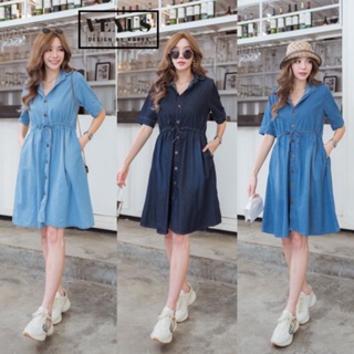 📌Jeans Dress มินิเดรสแต่งรูดช่วงเอว งานเก๋ๆมากนะคะ#เดรสยีนส์