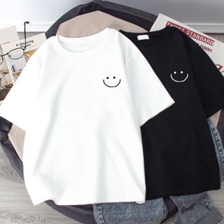 สะดวกสบาย แนวโน้ม ✶♈✱Unisex ผ้าฝ้ายแท้ เสื้อยืดพิมพ์ลายน่ารักหน้ายิ้มแขนสั้น