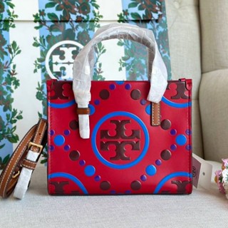 ♥️♥️กระเป๋าสุดเก๋ สวยมากก สีแดง รุ่นใหม่ล่าสุด👜🥰🥰Tory burch Mini T Monogram Contrast Embossed Square Tote