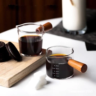 แก้วตวง กาแฟ ด้ามไม้ สองปากเท แก้วช็อต 75-150 มิลลิลิตร AG666
