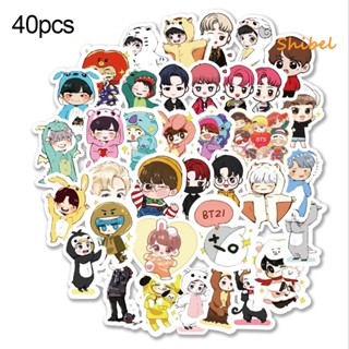 HOT_ 40 ชิ้น/เซ็ตการ์ตูน BTS ตุ๊กตาสติ๊กเกอร์ติดกันน้ำ Decor