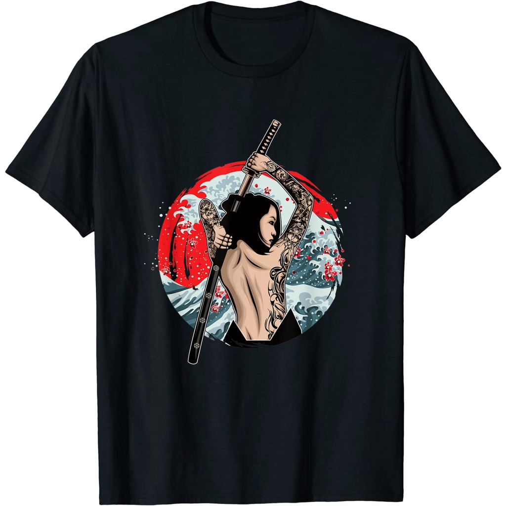 เสื้อยืดสาวญี่ปุ่น Samurai Sinobi Fighter Ninja ศิลปะการต่อสู้เคนโด้