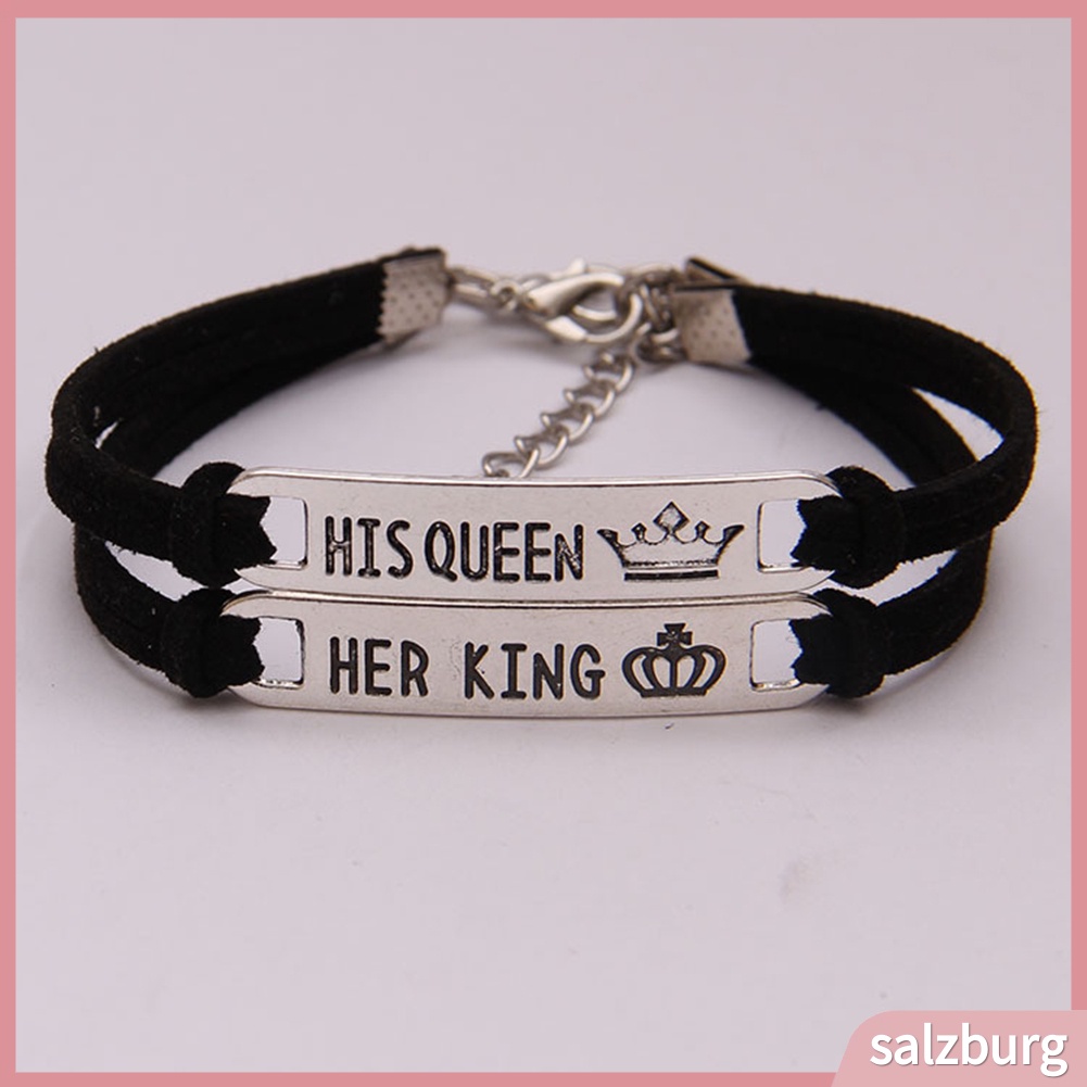 (salzburg) เครื่องประดับ กำไลคู่ กำไลข้อมือ สลักคำว่า His Queen Her King